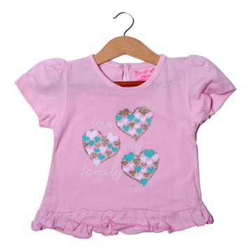 NEW PINK LOVE MY FAMILY HEARTS PRINTED T-SHIRT TOP FOR GIRLS